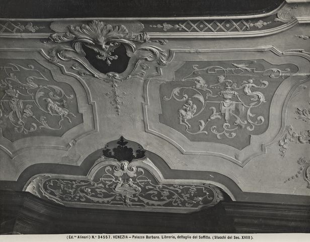 Alinari, Fratelli — Venezia - Palazzo Barbaro. Libreria, dettaglio del soffitto. (Stucchi del sec. XVIII) — particolare